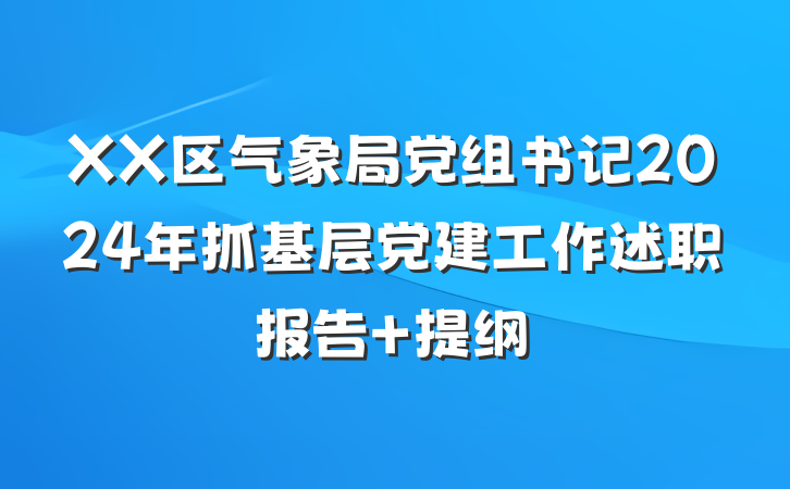 XX区气象局党组书记2024年抓基层党建工作述职报告 提纲