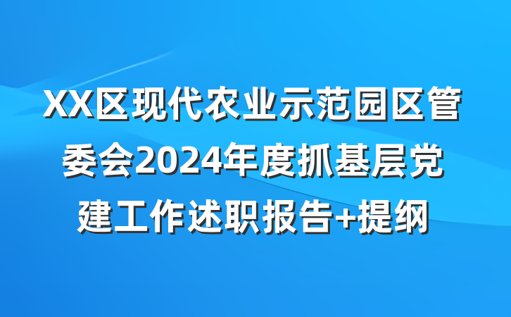 XX区现代农业示范园区管委会2024年度抓基层党建工作述职报告 提纲