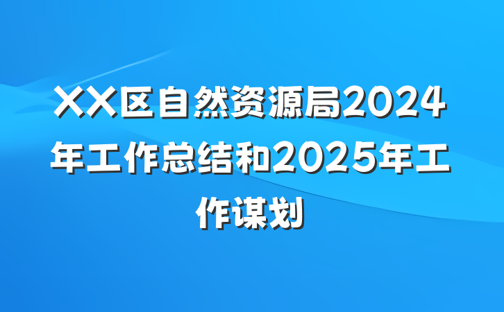 XX区自然资源局2024年工作总结和2025年工作谋划