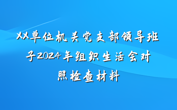 XX单位机关党支部领导班子2024年组织生活会对照检查材料
