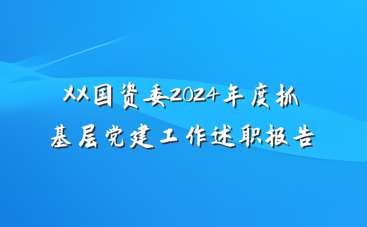 XX国资委2024年度抓基层党建工作述职报告