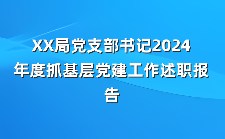 XX局党支部书记2024年度抓基层党建工作述职报告