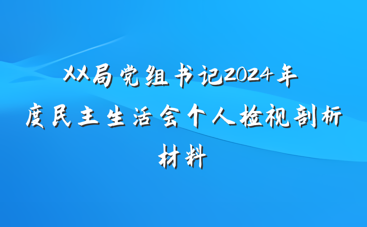 XX局党组书记2024年度民主生活会个人检视剖析材料