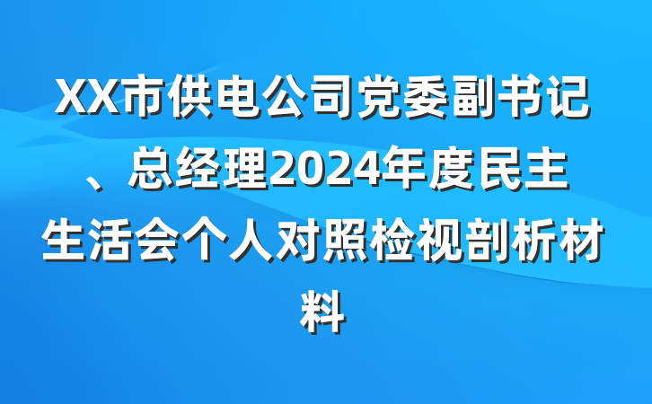 XX市供电公司党委副书记、总经理2024年度民主生活会个人对照检视剖析材料