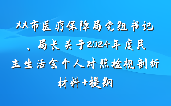 XX市医疗保障局党组书记、局长关于2024年度民主生活会个人对照检视剖析材料 提纲