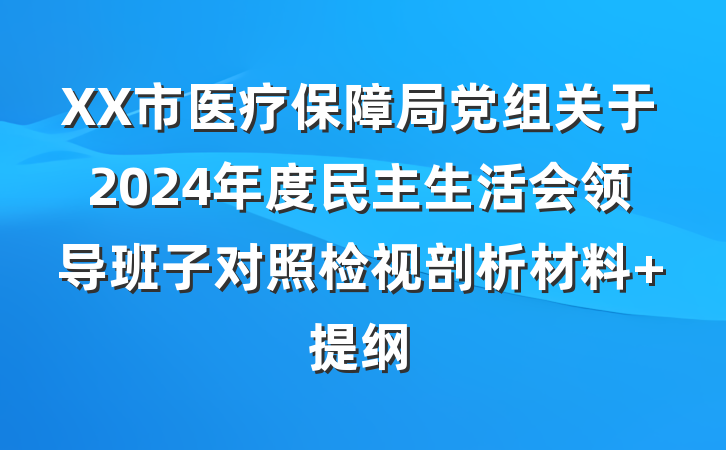 XX市医疗保障局党组关于2024年度民主生活会领导班子对照检视剖析材料 提纲