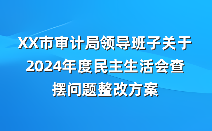 XX市审计局领导班子关于2024年度民主生活会查摆问题整改方案
