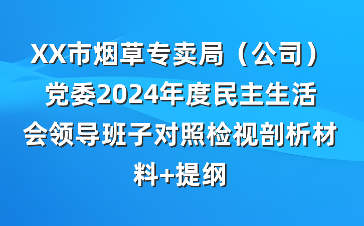XX市烟草专卖局（公司）党委2024年度民主生活会领导班子对照检视剖析材料 提纲