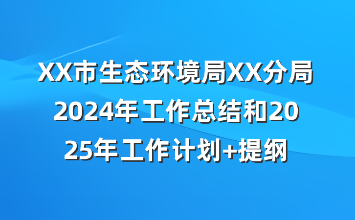 XX市生态环境局XX分局2024年工作总结和2025年工作计划 提纲