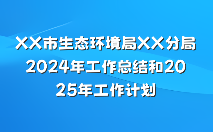 XX市生态环境局XX分局2024年工作总结和2025年工作计划