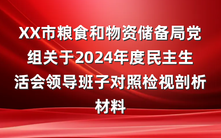 XX市粮食和物资储备局党组关于2024年度民主生活会领导班子对照检视剖析材料
