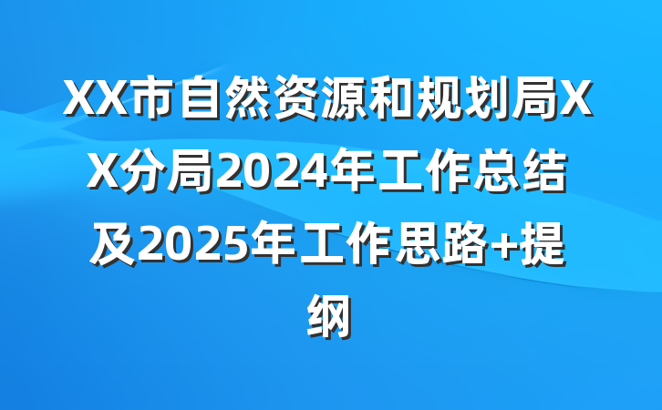 XX市自然资源和规划局XX分局2024年工作总结及2025年工作思路 提纲