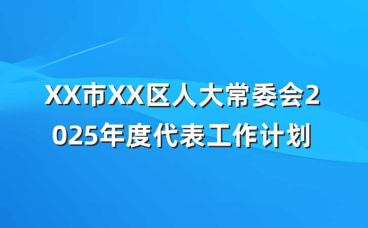XX市XX区人大常委会2025年度代表工作计划