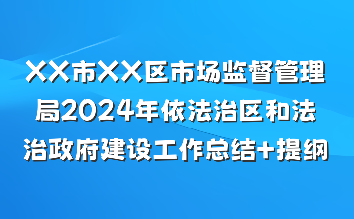 XX市XX区市场监督管理局2024年依法治区和法治政府建设工作总结 提纲