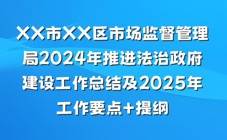 XX市XX区市场监督管理局2024年推进法治政府建设工作总结及2025年工作要点 提纲