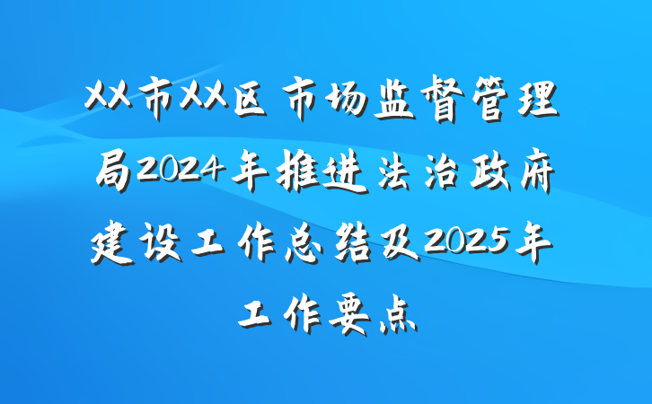 XX市XX区市场监督管理局2024年推进法治政府建设工作总结及2025年工作要点