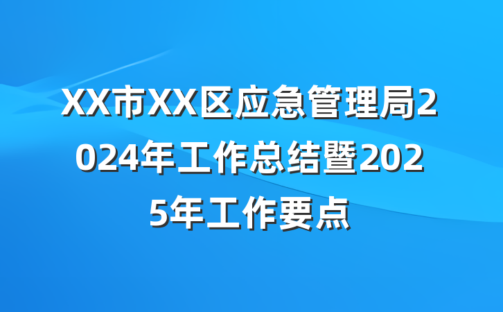 XX市XX区应急管理局2024年工作总结暨2025年工作要点