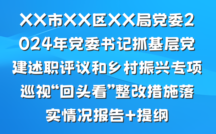 XX市XX区XX局党委2024年党委书记抓基层党建述职评议和乡村振兴专项巡视“回头看”整改措施落实情况报告 提纲