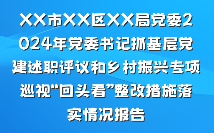 XX市XX区XX局党委2024年党委书记抓基层党建述职评议和乡村振兴专项巡视“回头看”整改措施落实情况报告