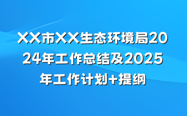 XX市XX生态环境局2024年工作总结及2025年工作计划 提纲