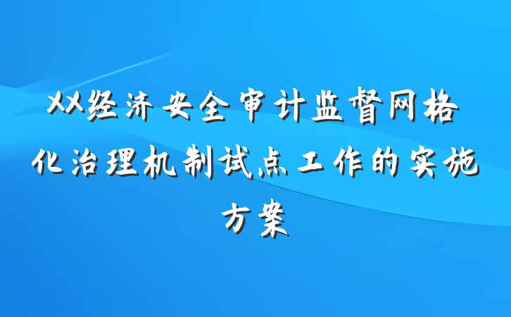XX经济安全审计监督网格化治理机制试点工作的实施方案