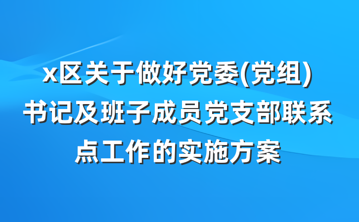 x区关于做好党委(党组)书记及班子成员党支部联系点工作的实施方案