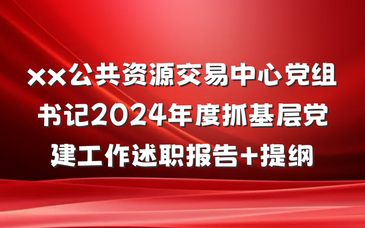 xx公共资源交易中心党组书记2024年度抓基层党建工作述职报告 提纲