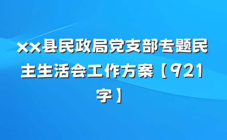 xx县民政局党支部专题民主生活会工作方案【921字】