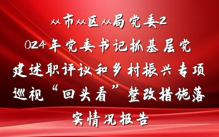 xx市xx区xx局党委2024年党委书记抓基层党建述职评议和乡村振兴专项巡视“回头看”整改措施落实情况报告